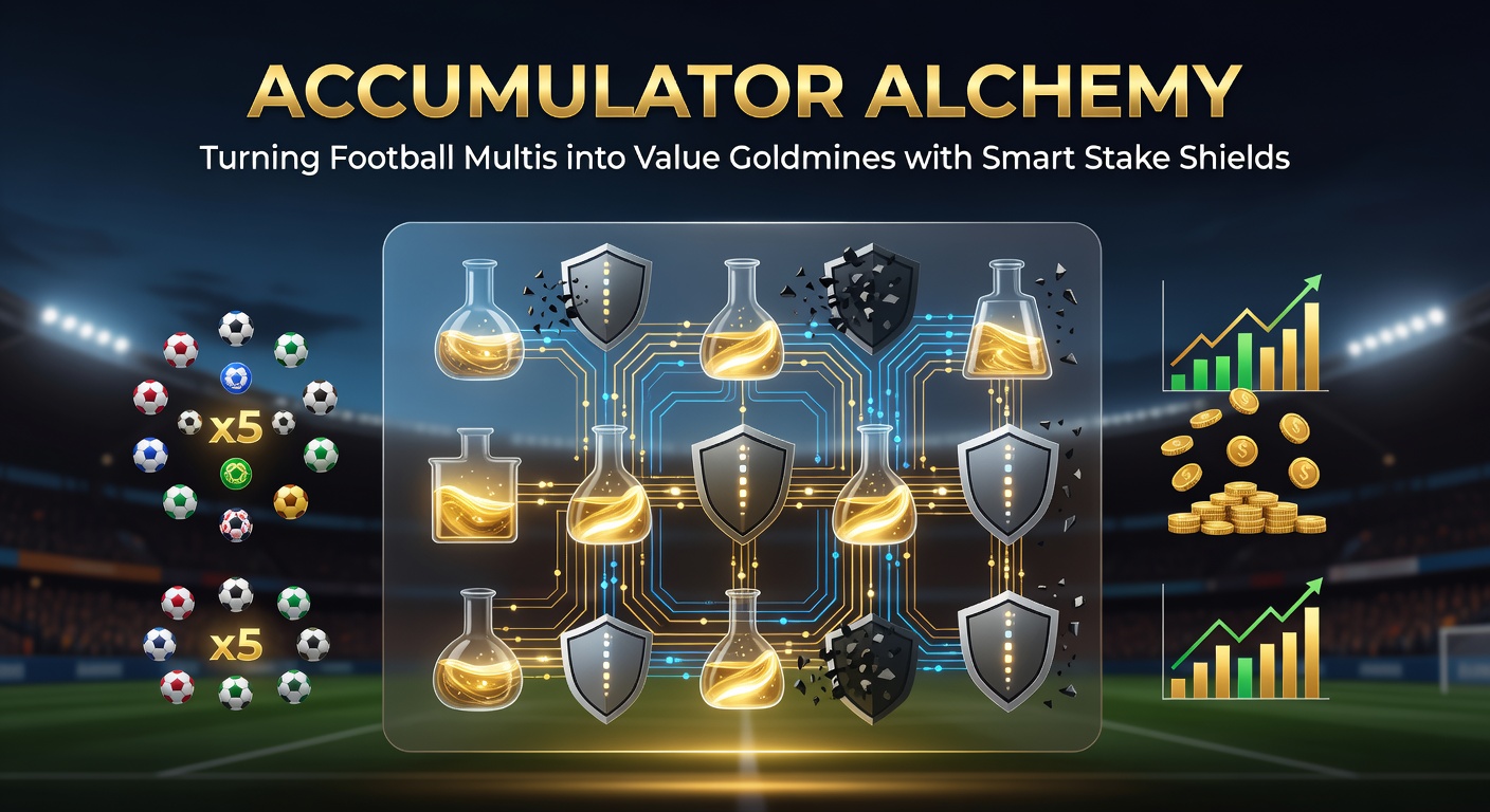 Visual breakdown of stake shield mechanics applied to a football accumulator, illustrating bankroll protection amid odds fluctuations