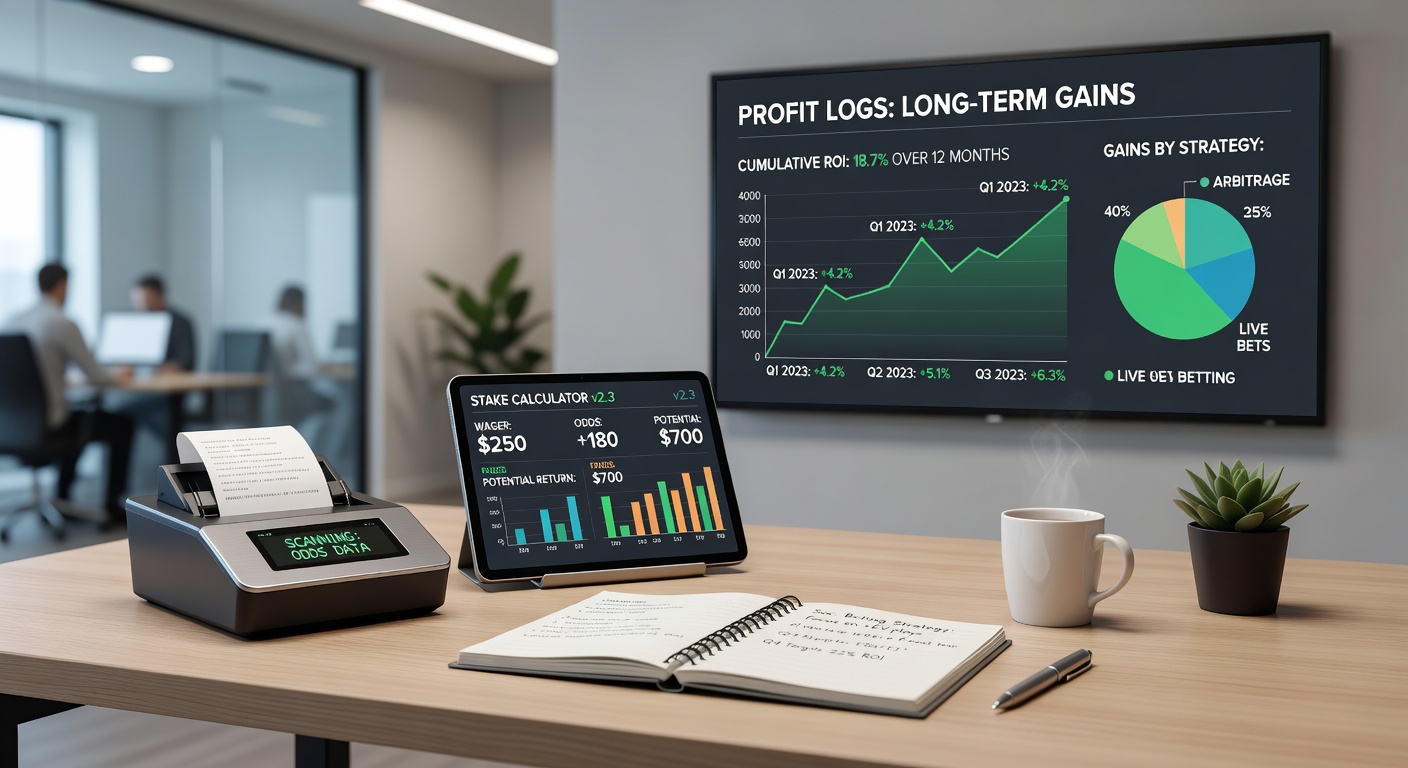 Close-up of a profit log interface tracking ROI curves for ongoing soccer leagues, athletics meets, and tennis tournaments with overlaid stake recommendations