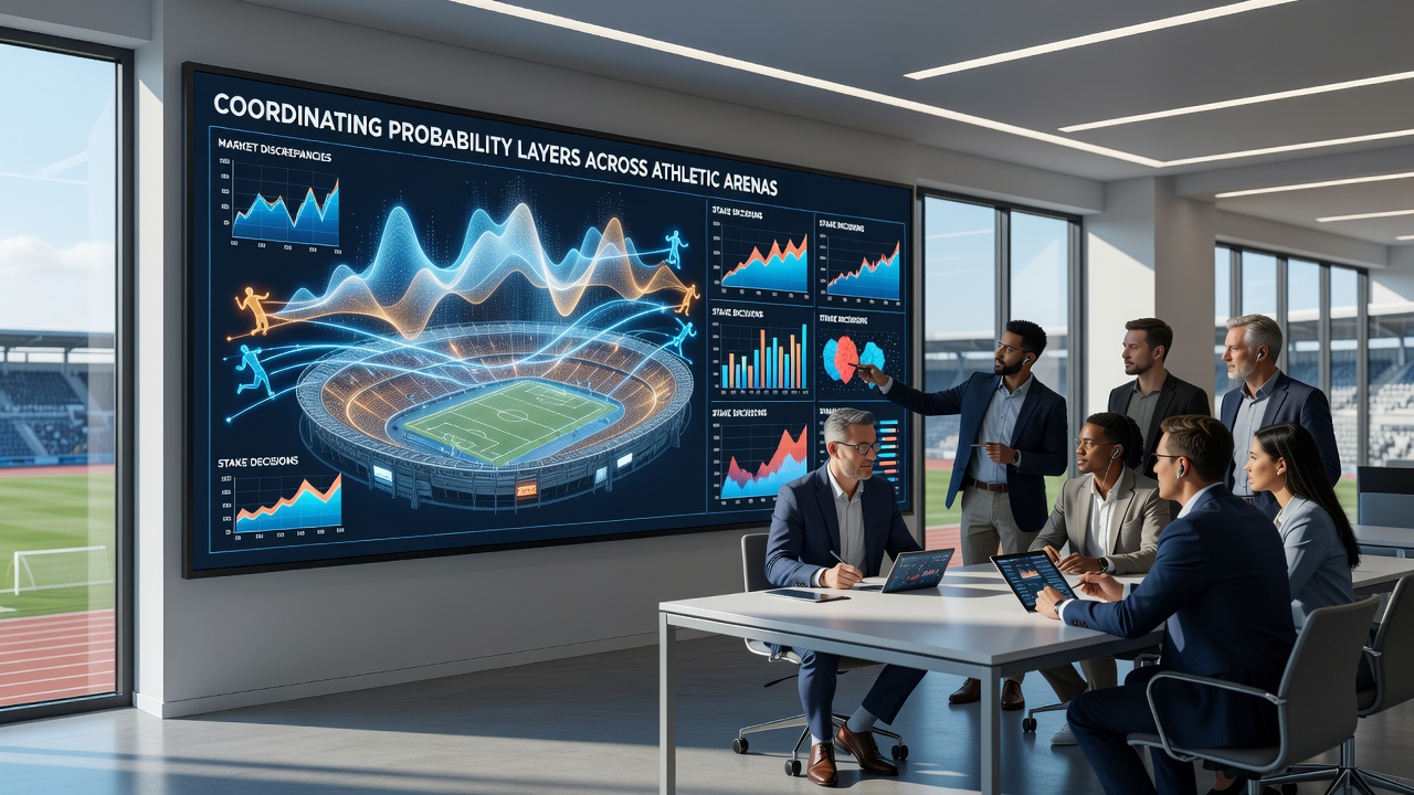 Screenshot of a multi-sport probability coordination dashboard displaying stake recommendations and discrepancy alerts