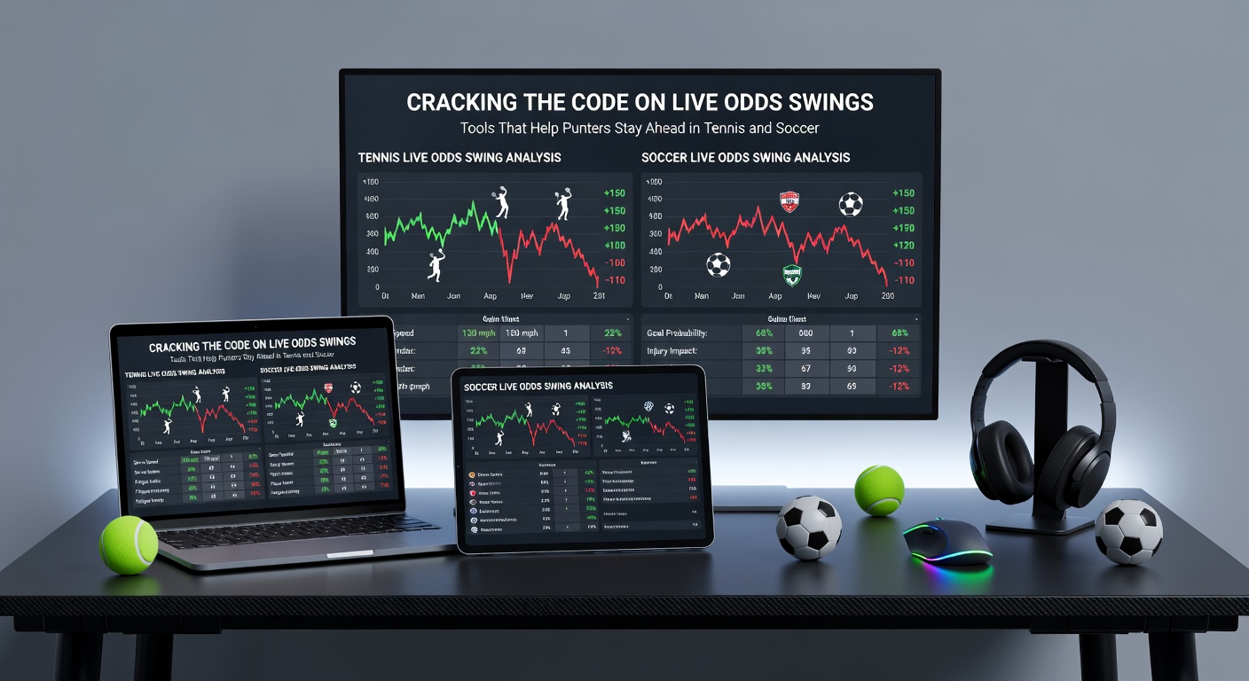 Soccer betting interface showing live odds graphs spiking during a goal celebration, with tool overlays highlighting value bets