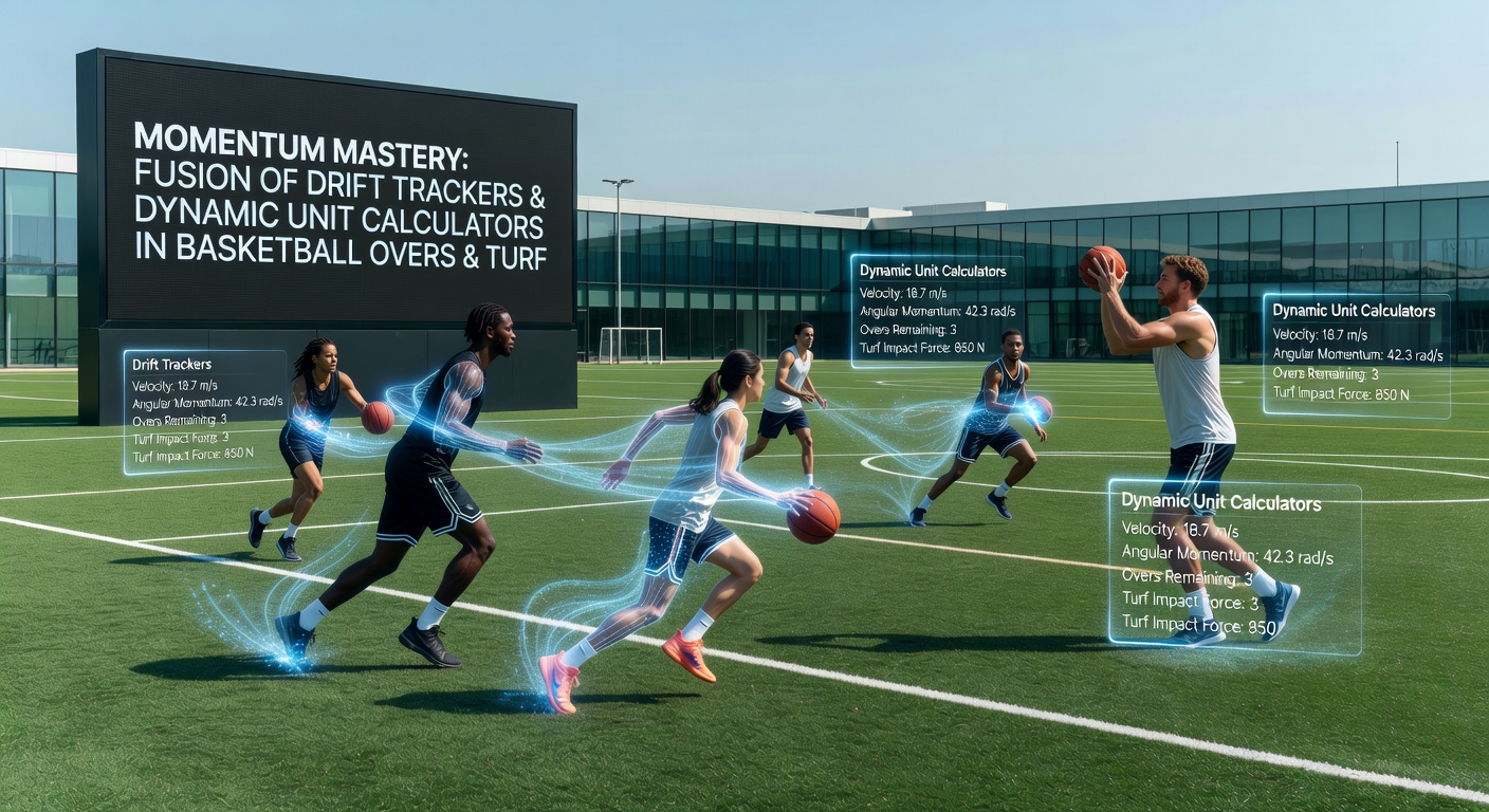 Close-up of momentum graph overlay on basketball court visualization merged with turf track pace charts and automated unit adjustment sliders