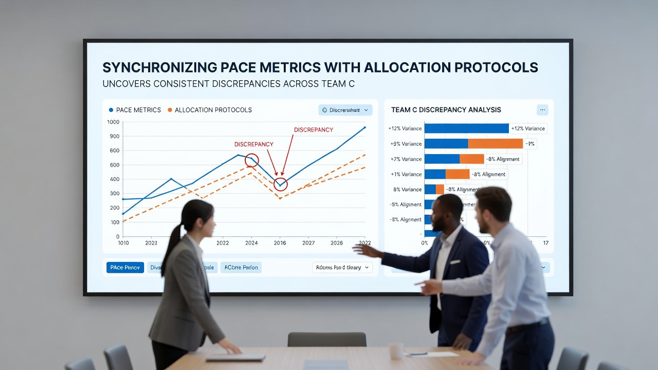 Sports data dashboard displaying pace metric synchronization results with highlighted allocation discrepancies in team and individual matchups